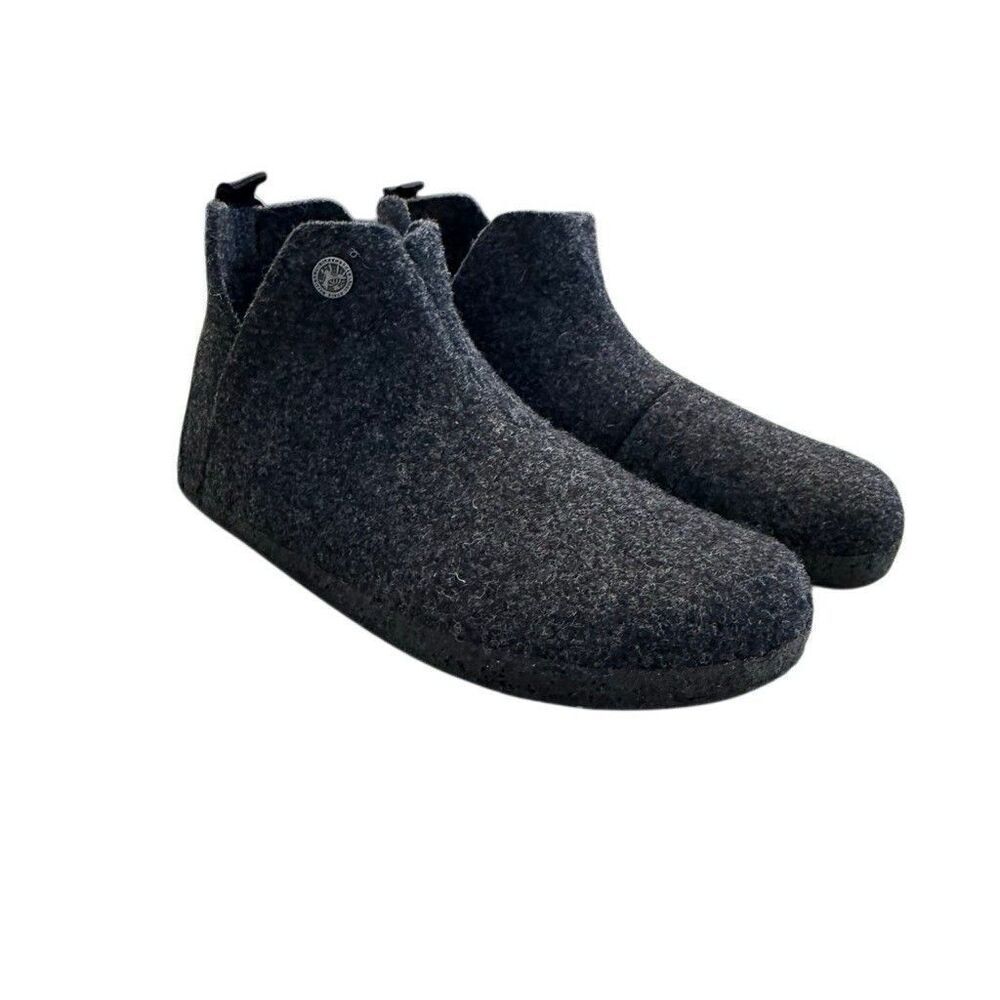 Birkenstock Andermatt Wool Felt Slipper Booties Gray L9 M7 EU 40 Shearling Lined